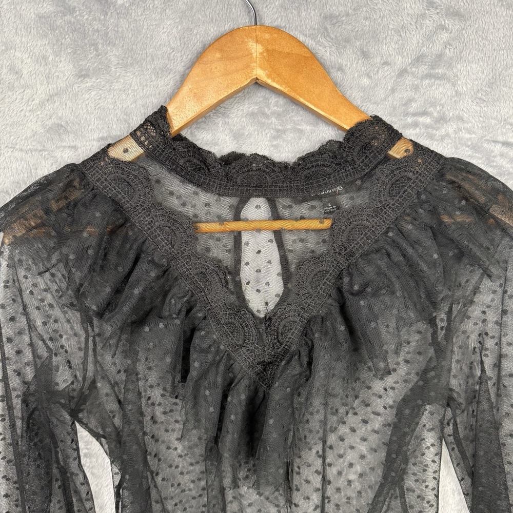 Women's Sheer Top L Witchy Whimsigoth‎ Edwardian Gothic Lace Grunge Fairy Emo - Picture 2 of 9